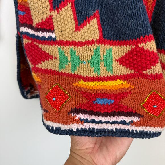National Wildlife Knitted by Hand Beaded Western Knit Sweater HOLE - Size S - Picture 6 of 11